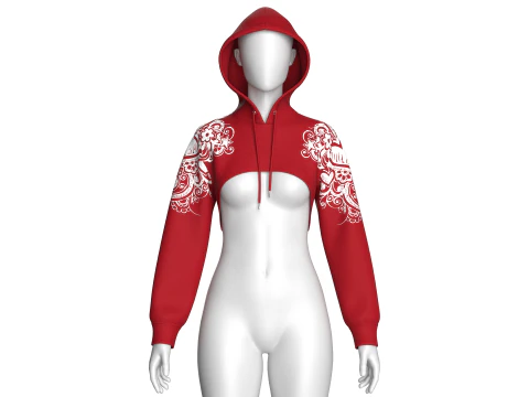 Girls Printed Crop Hoodie With Mesh 3D Model