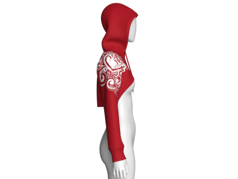 Girls Printed Crop Hoodie With Mesh 3D Model