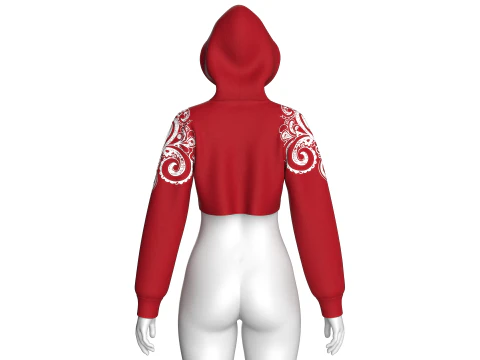 Girls Printed Crop Hoodie With Mesh 3D Model