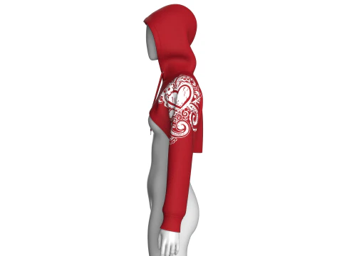 Girls Printed Crop Hoodie With Mesh 3D Model
