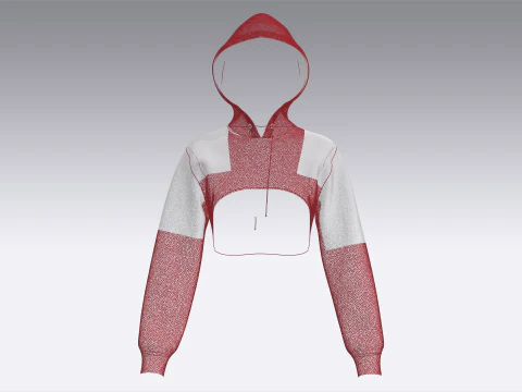 Girls Printed Crop Hoodie With Mesh 3D Model