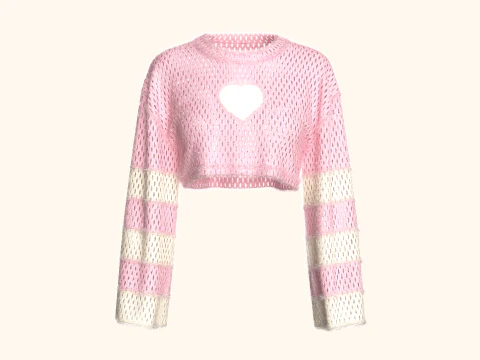 Suéter feminino curto com pele Modelo 3D