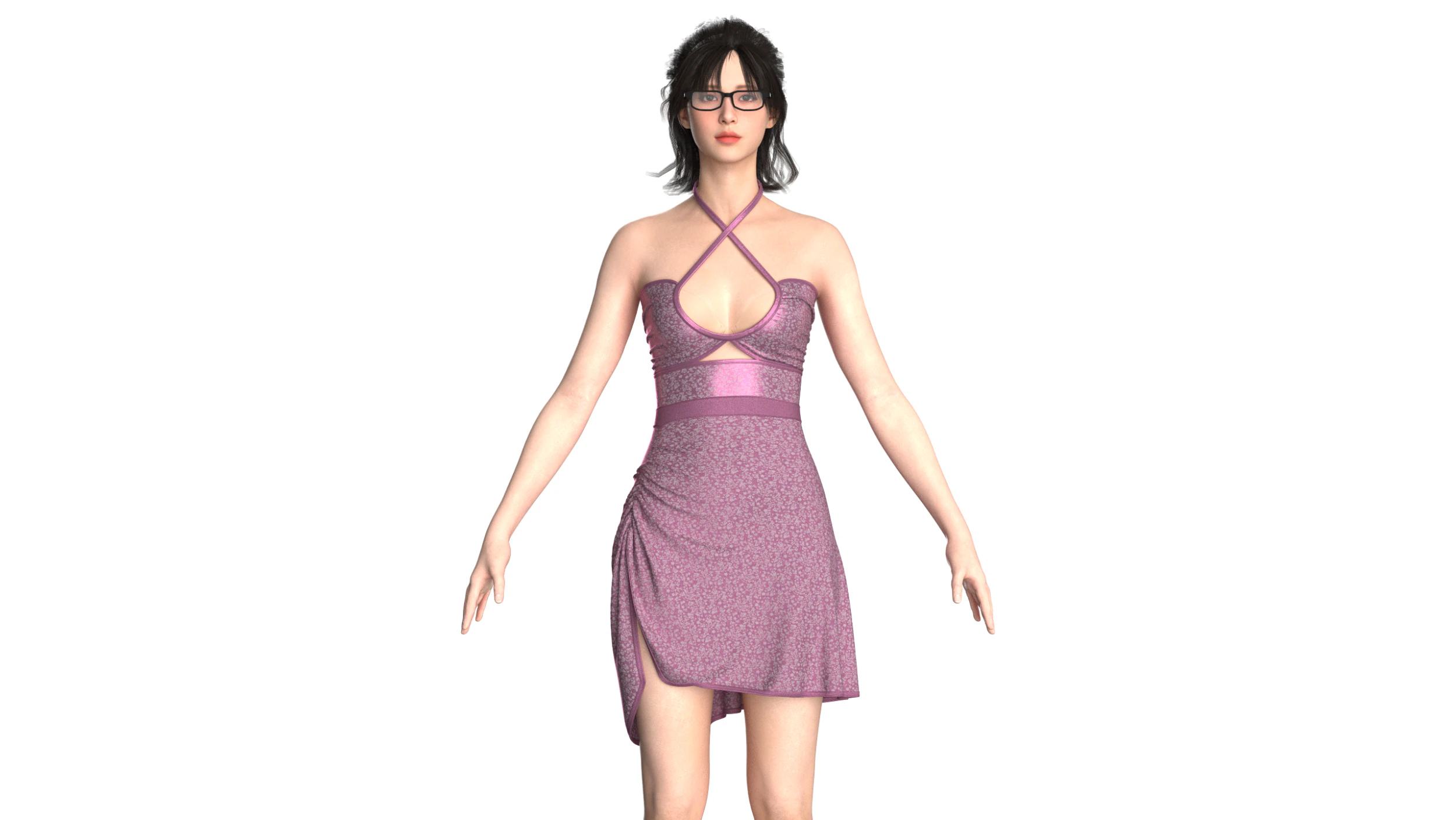 Girls Printed Criss Cross Midi Dress 3D Model .c4d .max .obj .3ds .fbx .stl .blend