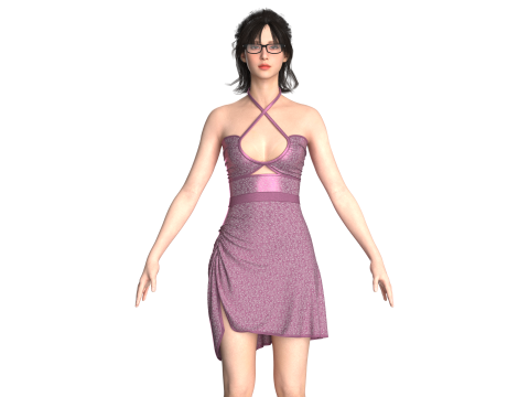 Kız &Ccedil;ocuk Baskılı &Ccedil;apraz Midi Elbise 3D Model