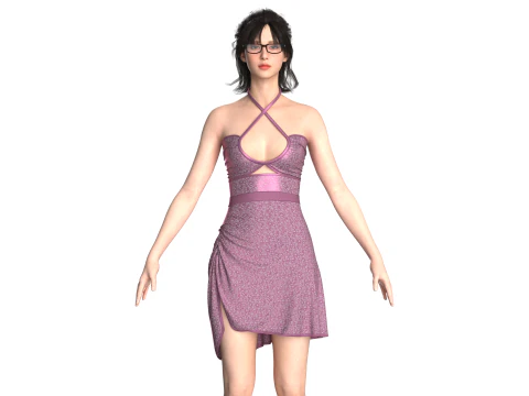 Abito midi incrociato stampato da ragazza Modello 3D