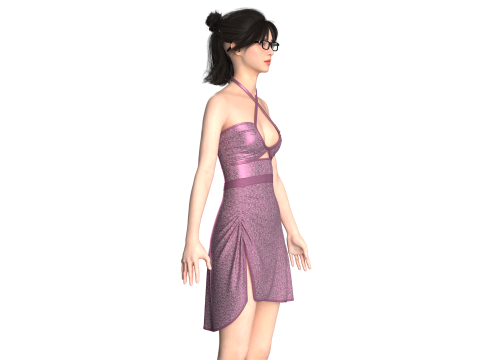 Kız &Ccedil;ocuk Baskılı &Ccedil;apraz Midi Elbise 3D Model