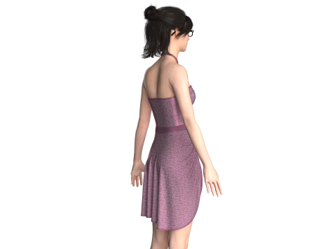 Girls Printed Criss Cross Midi Dress 3D Model