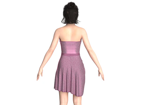 Girls Printed Criss Cross Midi Dress 3D Model