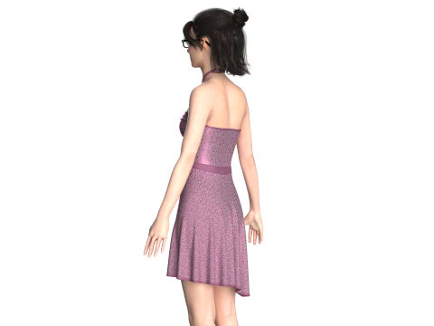 Girls Printed Criss Cross Midi Dress 3D Model