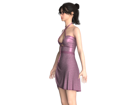 Kız &Ccedil;ocuk Baskılı &Ccedil;apraz Midi Elbise 3D Model