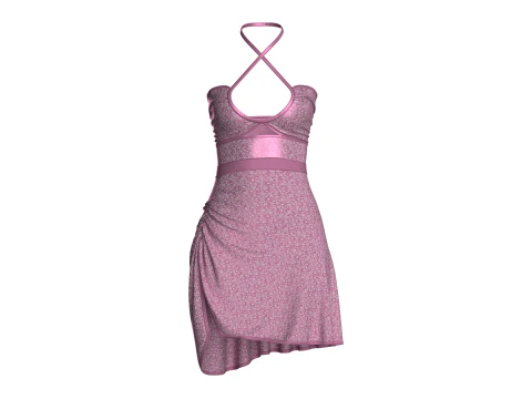 Girls Printed Criss Cross Midi Dress 3D Model