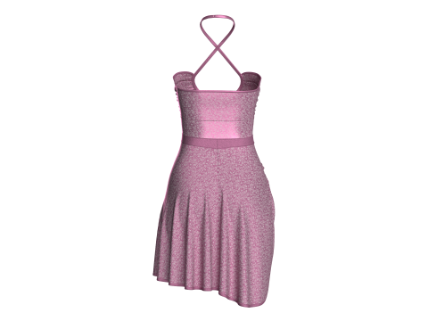 Kız &Ccedil;ocuk Baskılı &Ccedil;apraz Midi Elbise 3D Model