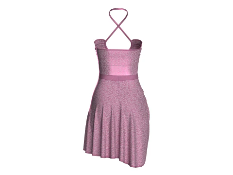 Girls Printed Criss Cross Midi Dress 3D Model