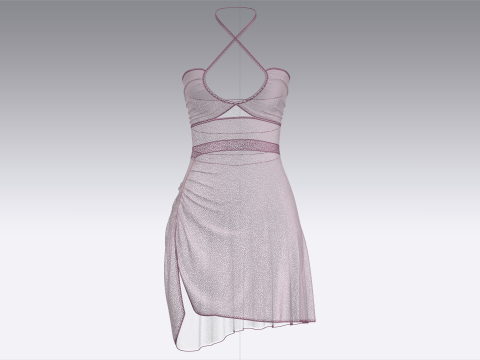 Kız &Ccedil;ocuk Baskılı &Ccedil;apraz Midi Elbise 3D Model