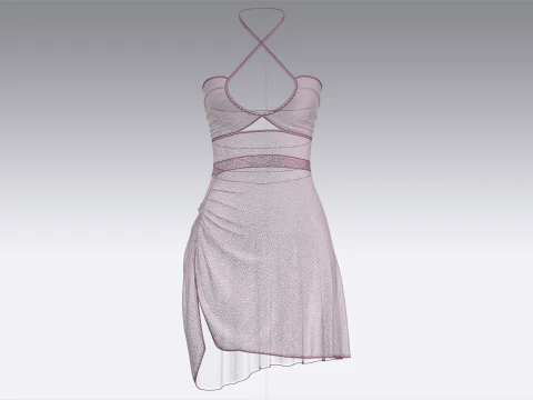Girls Printed Criss Cross Midi Dress 3D Model