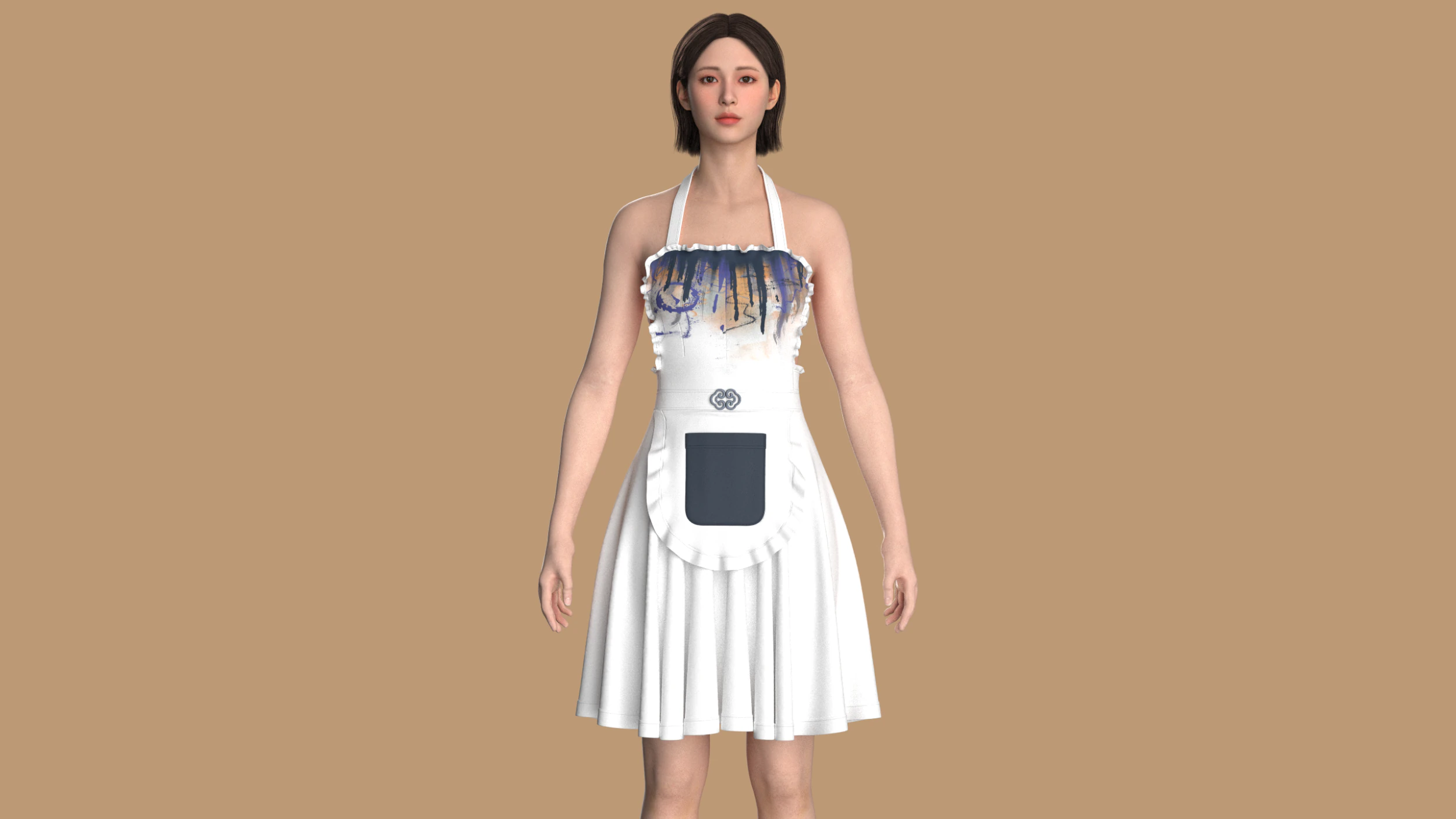 Ladies Kitchen Apron Large Pocket 3D Model .c4d .max .obj .3ds .fbx .stl .blend 