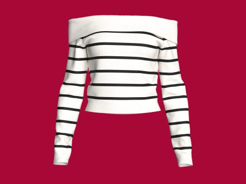 Dziewczęcy sweter w paski z opadającymi ramionami Model 3D