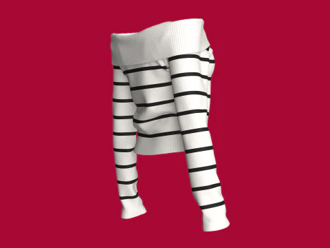 Girls Striped Drop Shoulder Sweater 3D Model