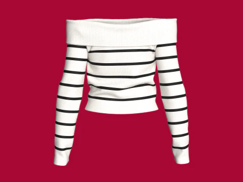 Girls Striped Drop Shoulder Sweater 3D Model