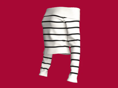Girls Striped Drop Shoulder Sweater 3D Model