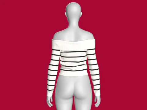 Girls Striped Drop Shoulder Sweater 3D Model