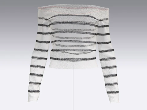 Girls Striped Drop Shoulder Sweater 3D Model
