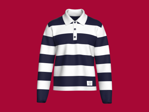 Felpa Polo da uomo a manica lunga con toppa Modello 3D