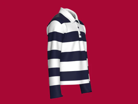 Men Long Sleeve Polo Sweatshirt With Patch 3D Model