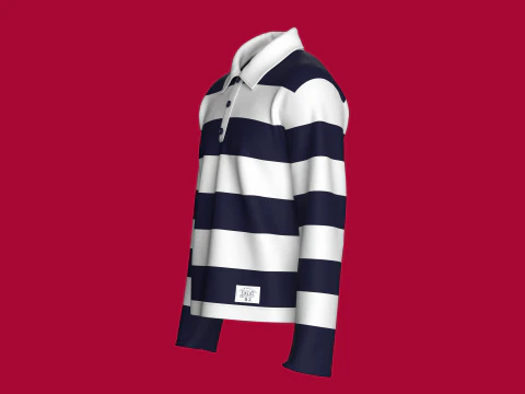 Men Long Sleeve Polo Sweatshirt With Patch 3D Model