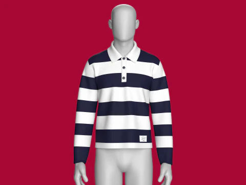 Men Long Sleeve Polo Sweatshirt With Patch 3D Model