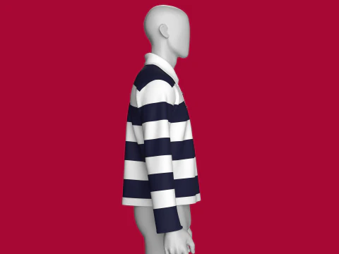 Men Long Sleeve Polo Sweatshirt With Patch 3D Model