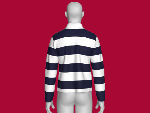 Men Long Sleeve Polo Sweatshirt With Patch 3D Model