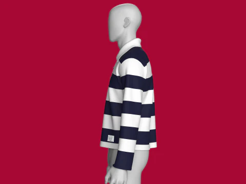 Men Long Sleeve Polo Sweatshirt With Patch 3D Model
