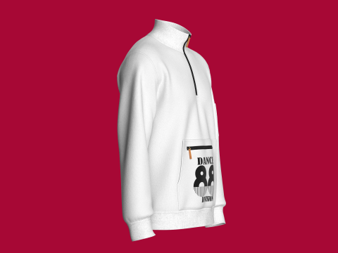 Men Half Zip Jacket With Printed Kangaroo Pocket 3D Model