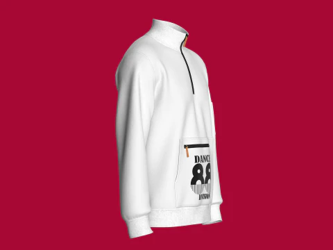 Jaqueta masculina meio z&iacute;per com bolso canguru estampado Modelo 3D