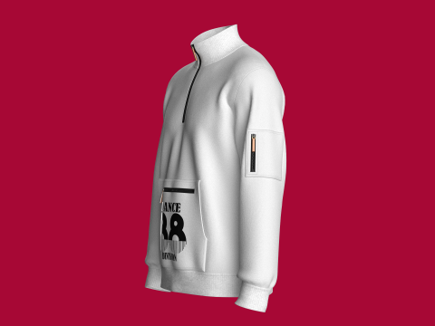 Men Half Zip Jacket With Printed Kangaroo Pocket 3D Model