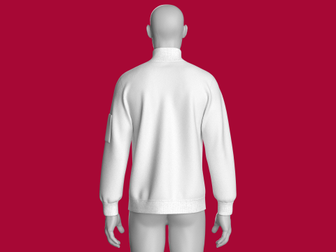 Men Half Zip Jacket With Printed Kangaroo Pocket 3D Model