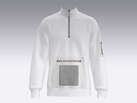 Men Half Zip Jacket With Printed Kangaroo Pocket 3D Model