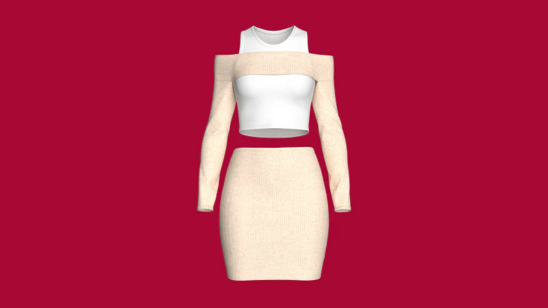 Vestido curto sem ombro para meninas com saia Modelo 3D .c4d .max .obj .3ds .fbx .stl .blend