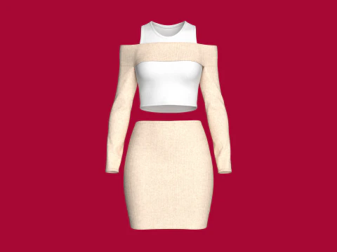 Vestido curto sem ombro para meninas com saia Modelo 3D