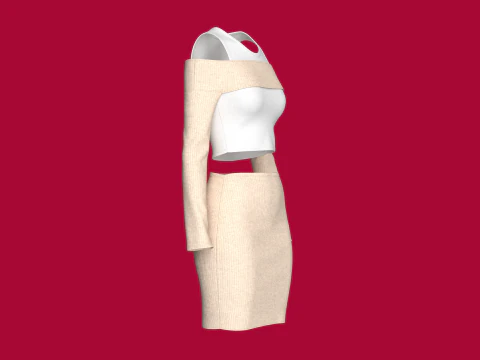 Vestido curto sem ombro para meninas com saia Modelo 3D