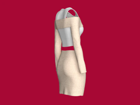 Vestido curto sem ombro para meninas com saia Modelo 3D