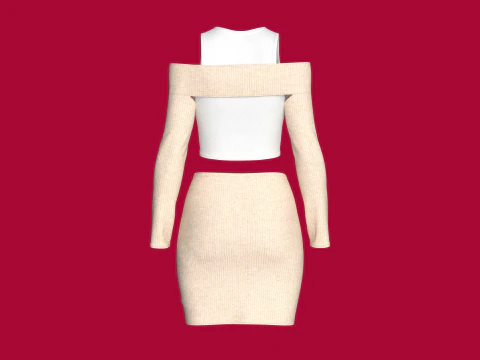 Vestido curto sem ombro para meninas com saia Modelo 3D