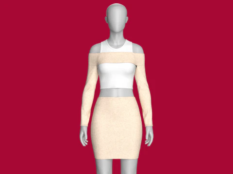 Vestido curto sem ombro para meninas com saia Modelo 3D