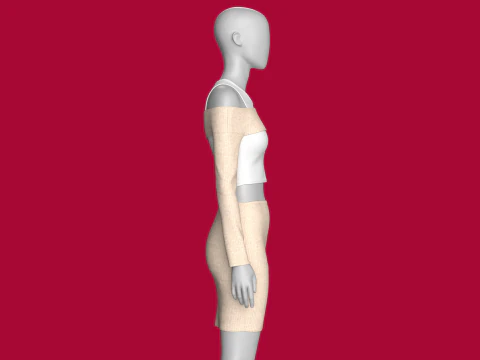 Vestido curto sem ombro para meninas com saia Modelo 3D