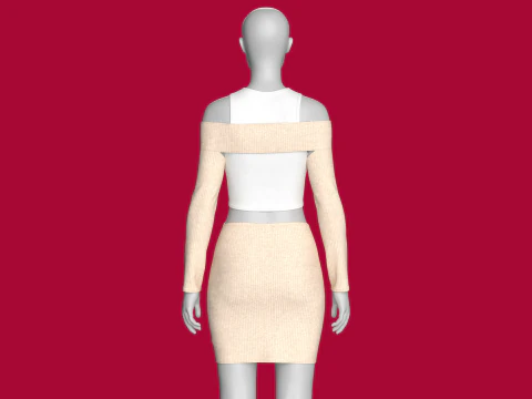 Vestido curto sem ombro para meninas com saia Modelo 3D