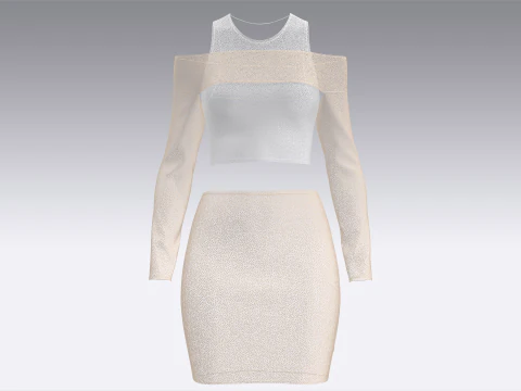 Vestido curto sem ombro para meninas com saia Modelo 3D