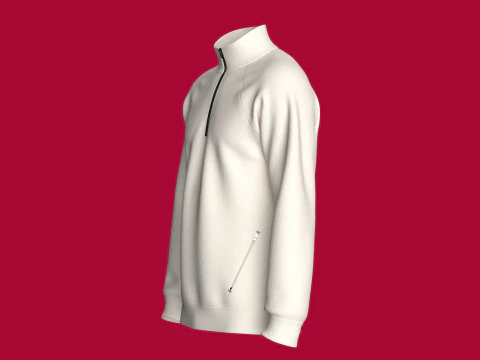Men Raglan Half Zip Jacket With Bartack 3D Model