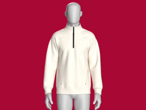 Men Raglan Half Zip Jacket With Bartack 3D Model