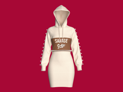 Su&eacute;ter longo com capuz para meninas - SAVAGE Modelo 3D